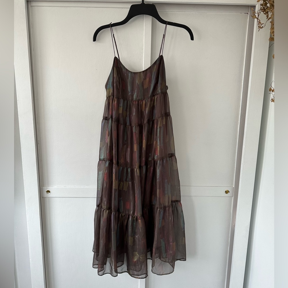 Urban Outfitters Brown Multicolor Ecote Alora Tiered Dress • Size Small - Picture 3 of 8